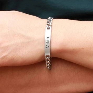 Stalen schakelarmband met plaat
