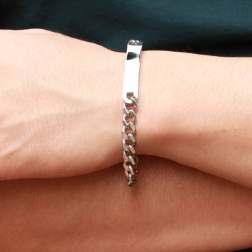 Stalen schakelarmband met plaat
