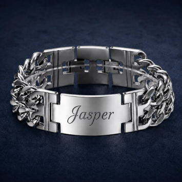 Stoere brede stalen armband met plaat