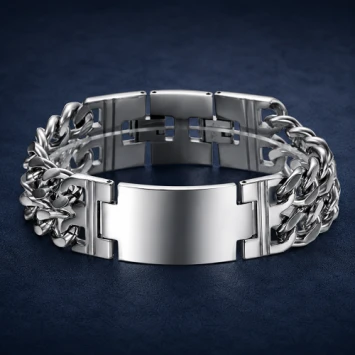 Stoere brede stalen armband met plaat
