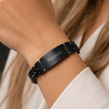 Stoere brede zwart stalen armband met plaat