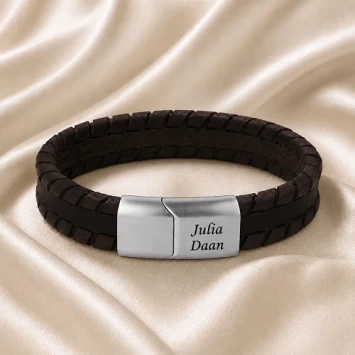Stoere bruine lederen armband