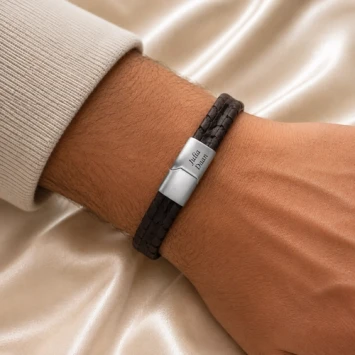 Stoere bruine lederen armband