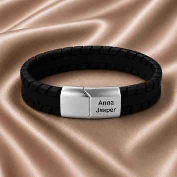 Stoere zwarte lederen armband