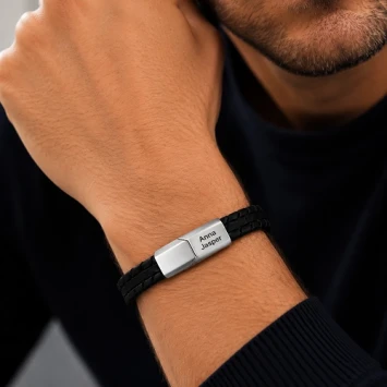 Stoere zwarte lederen armband