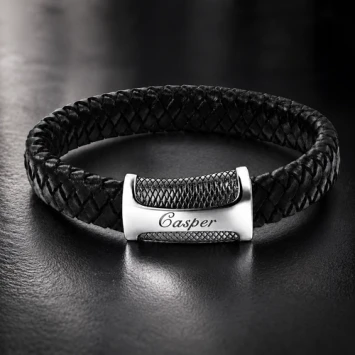Strak gevlochten leren armband met magneetsluiting
