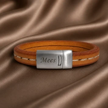 Taboo Cas bruine leren armband met gravure