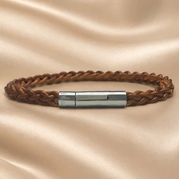 Taboo Jason cognac bruine leren armband met gravure