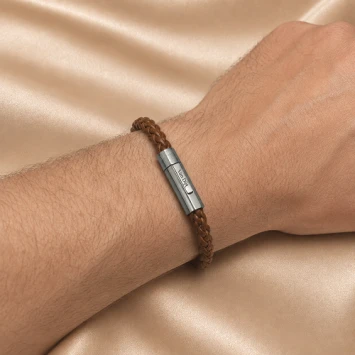 Taboo Jason cognac bruine leren armband met gravure