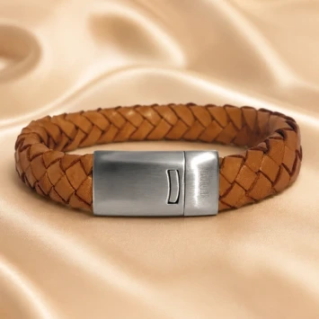 Taboo Ruben cognac bruine leren armband met gravure