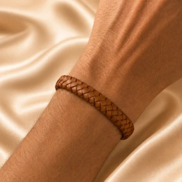 Taboo Ruben cognac bruine leren armband met gravure