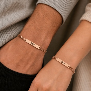Rosé stalen koppel armbanden set