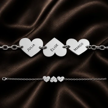 Zilveren armband drie hartjes met naam Names4ever