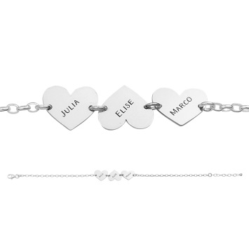 Zilveren armband drie hartjes met naam Names4ever