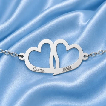 Zilveren Armband met dubbel hart