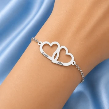 Zilveren Armband met dubbel hart
