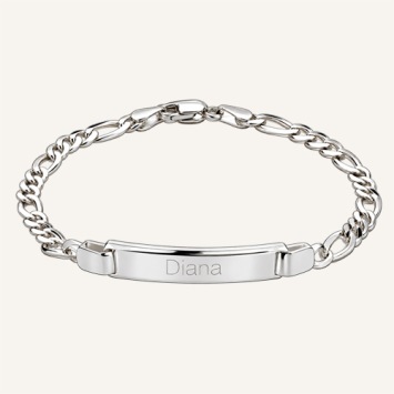 Zilveren armband met figaro schakel en graveerplaatje