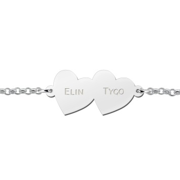 Zilveren armband met twee harten