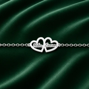 Zilveren armband met twee hartjes en namen Names4ever