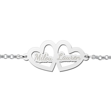 Zilveren armband met twee hartjes en namen Names4ever