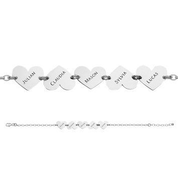 Zilveren armband vijf hartjes met naam Names4ever