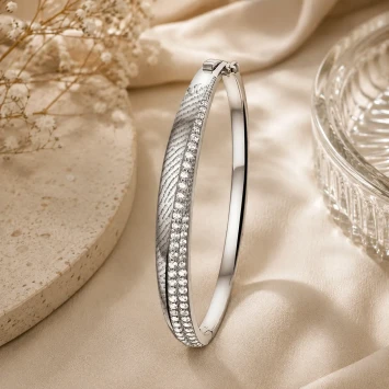 Gerhodineerde zilveren vingerafdruk armband met zirkonia