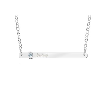 Zilveren Bar naamketting met Zirkonia Names4Ever