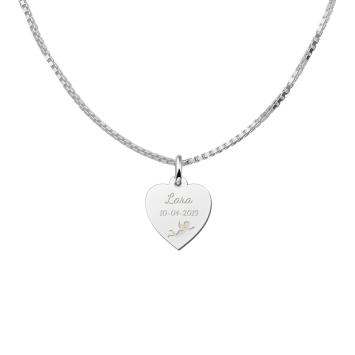 Zilveren hanger hart met engel - gepersonaliseerd communie cadeau