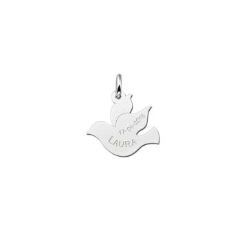 Zilveren Duif Hanger met Naam en Datum – Communie Cadeau