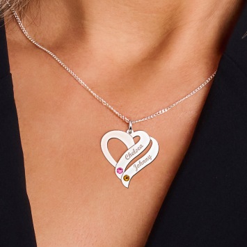 Ketting hanger zilver twee namen en geboortestenen