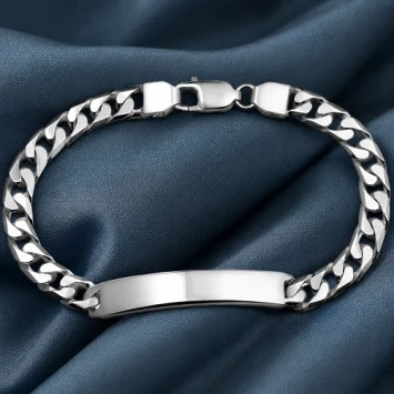 Zilveren graveerarmband met plaat en gourmetband