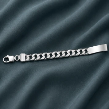 Zilveren graveerarmband met plaat en gourmetband