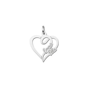 Ketting zilveren hart hanger met twee namen klein