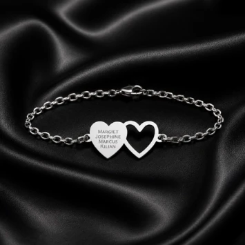 Zilveren hartjes armband vier namen Names4ever