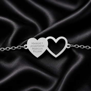 Zilveren hartjes armband vier namen Names4ever