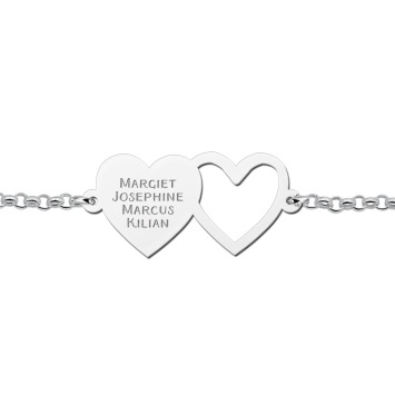 Zilveren hartjes armband vier namen Names4ever