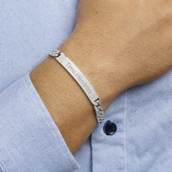 Zilveren herenarmband met gourmetteschakel en gravure