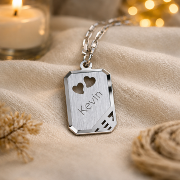 Zilveren ketting hanger rechthoek 12x16mm met 2 hartjes