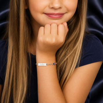 Zilveren kinderarmband met lieveheersbeestje rood