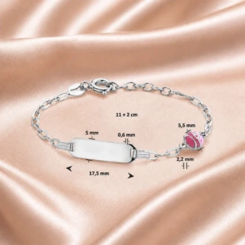 Zilveren kinderarmband met roze lieveheersbeestje en gravure