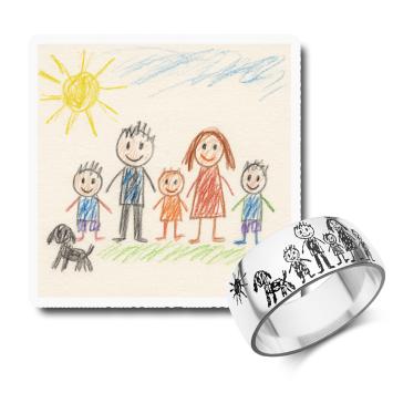 Bolle kindertekening gravure ring zilver met tekening
