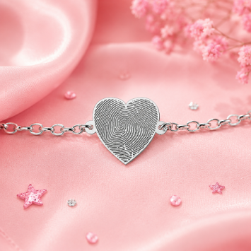 Zilveren armband met hartje en vingerafdruk