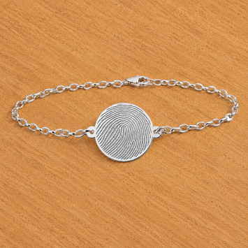 Zilveren schakel armband met vingerafdruk op rondje