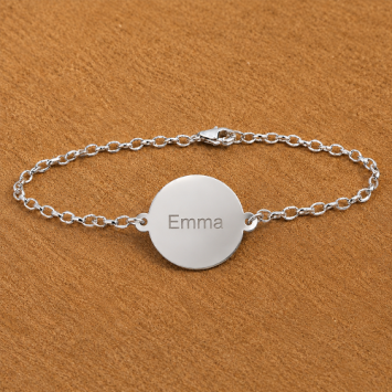 Zilveren schakel armband met vingerafdruk op rondje