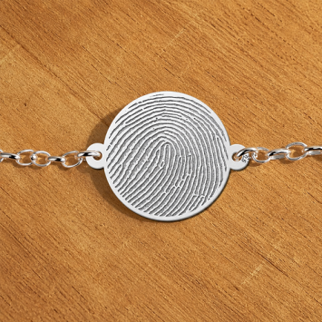 Zilveren schakel armband met vingerafdruk op rondje