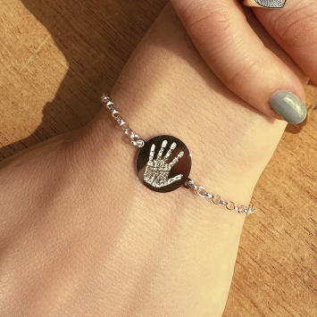 Zilveren schakel armband met vingerafdruk op rondje