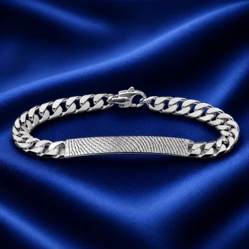 Zilveren schakelarmband met vingerafdruk op plaat