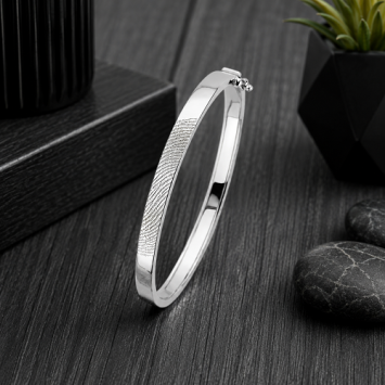 Zilveren smalle scharnier armband met vingerafdruk