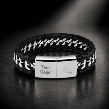Zippo gevlochten leer staal armband met gravure