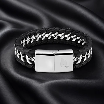 Zippo gevlochten armband leer/staal